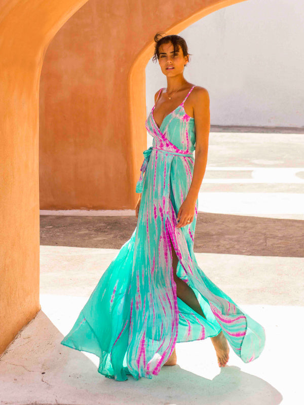 Women's Silk Dress | Tie-Dye Wrap Slip Maxi Dress | Anna Kosturova -  annakosturova
